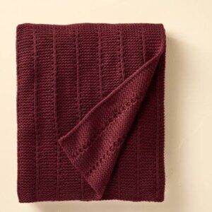 Hearth & Hand with Magnolia Solid Rib Stripe‎ Knit Throw Blanket Burgundy NWT